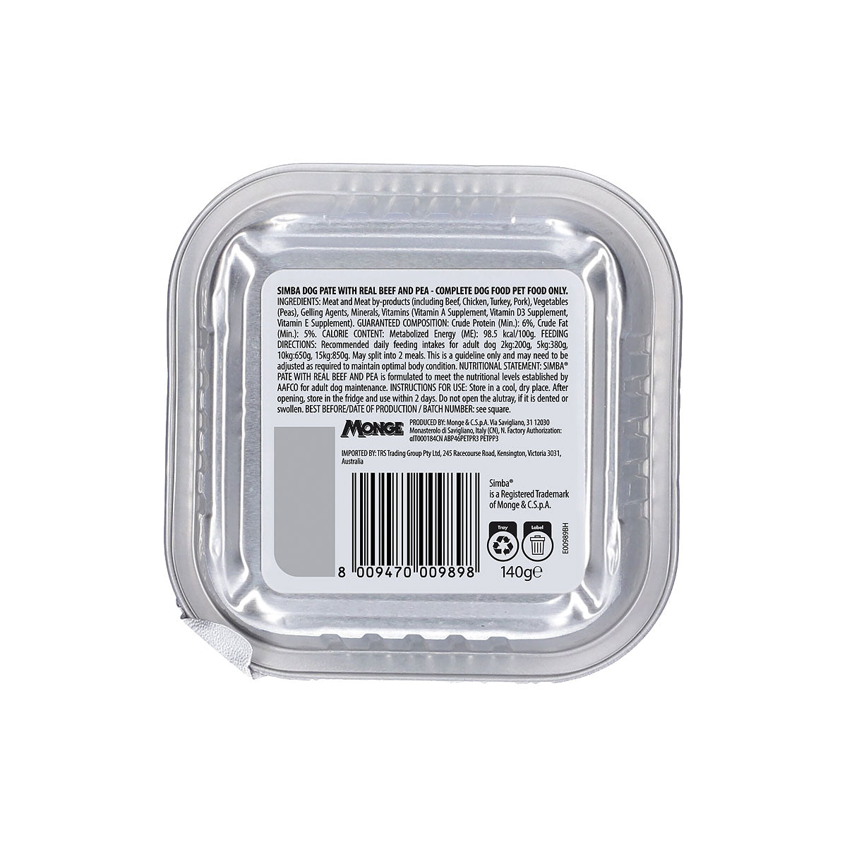 Simba Dog Food Beef & Pea 140g