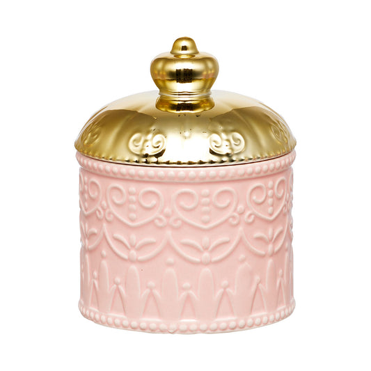 Trinket Jar Gold Lid White/Pink