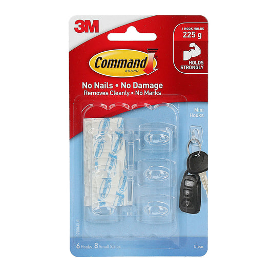 Command Mini Hooks Clear 6pk