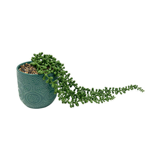 Faux String Of Pearls in Embossed Pot Teal/Berry