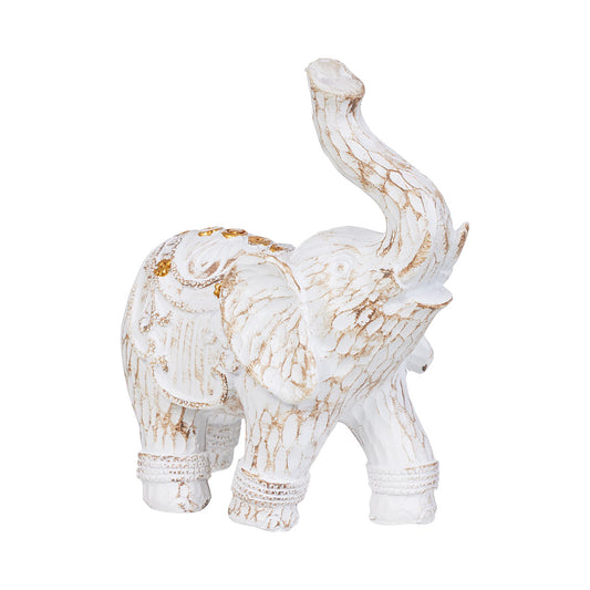 Resin Elephant Ornament White/Brush Gold