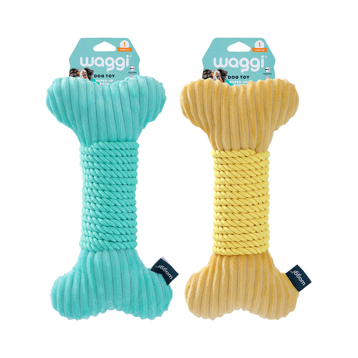 Waggi Dog Toy Plush Roped Up Bone Assorted