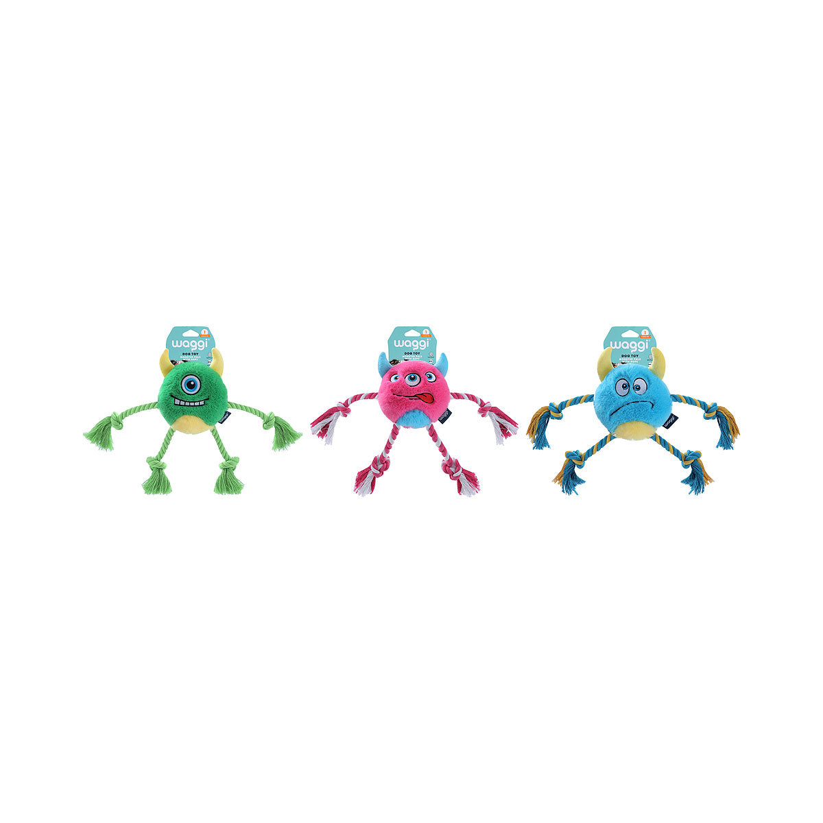 Waggi Plush Monster Pals With Rope Assorted