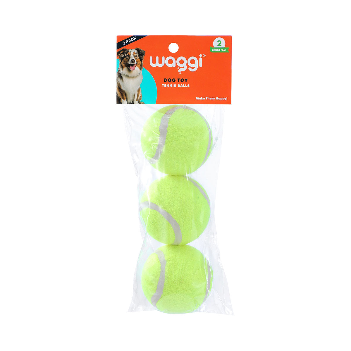 Waggi Tennis Balls Plain 6.35cm 3pk