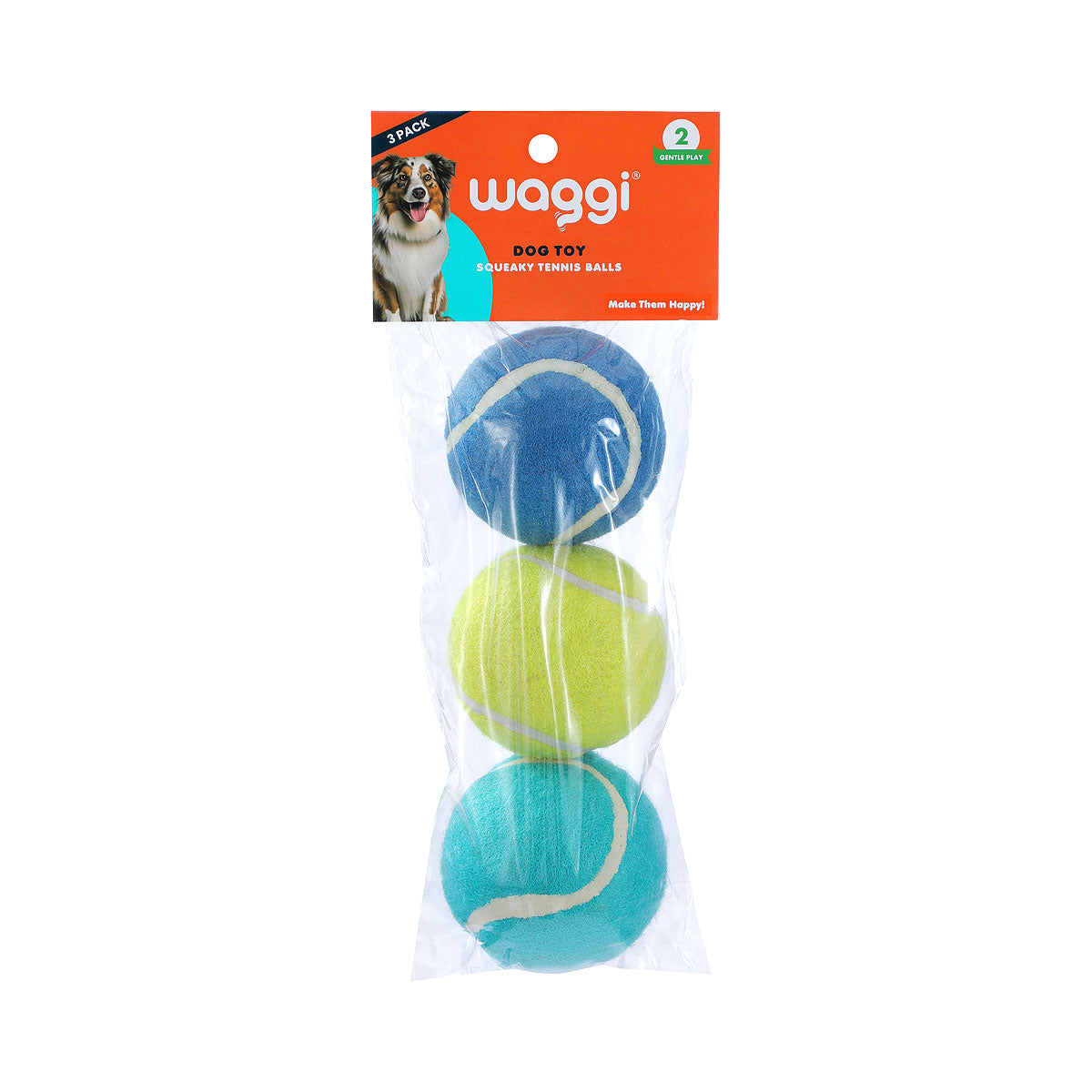 Waggi Colour Tennis Balls With squeaker 3pk