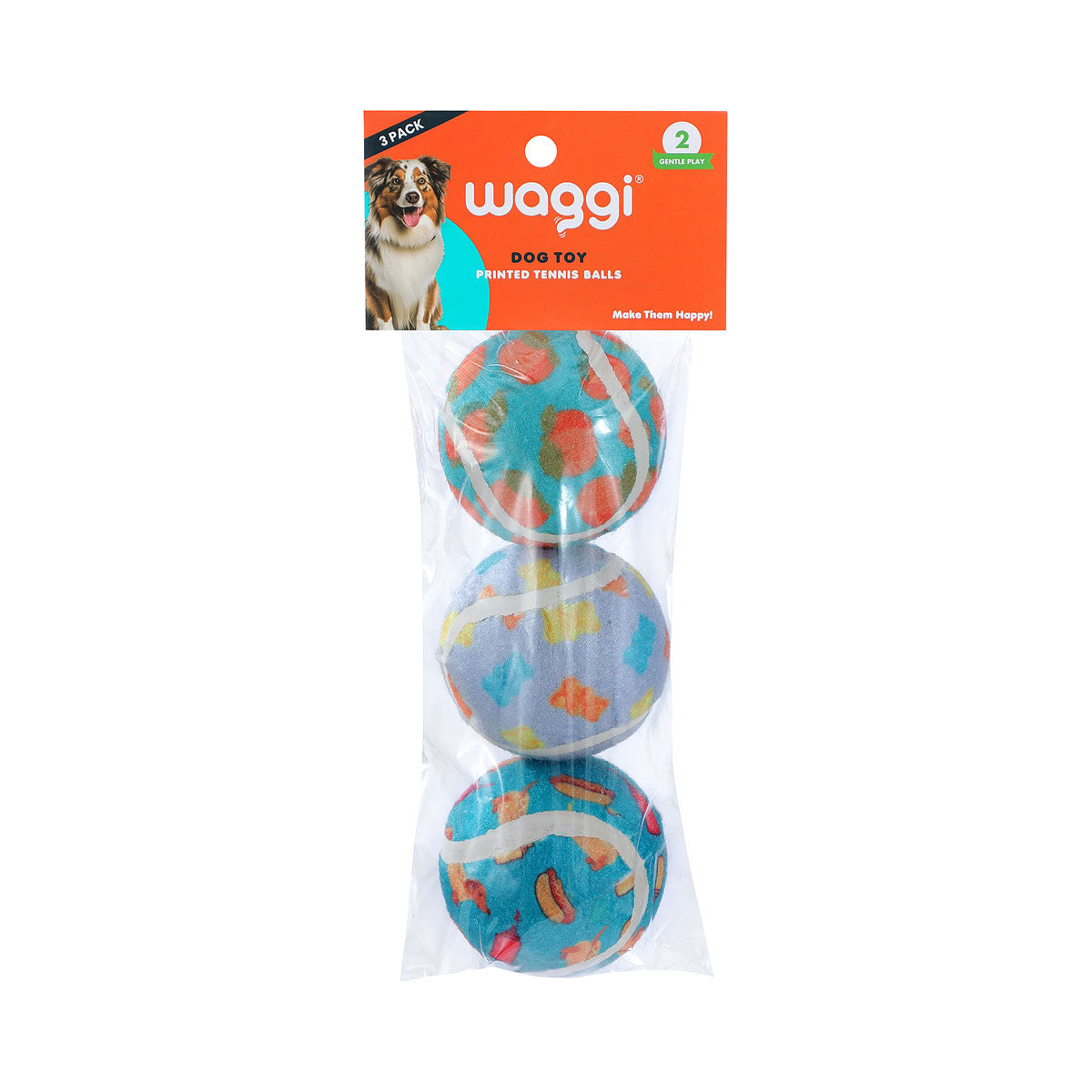 Waggi Printed Tennis Balls 6cm 3pk