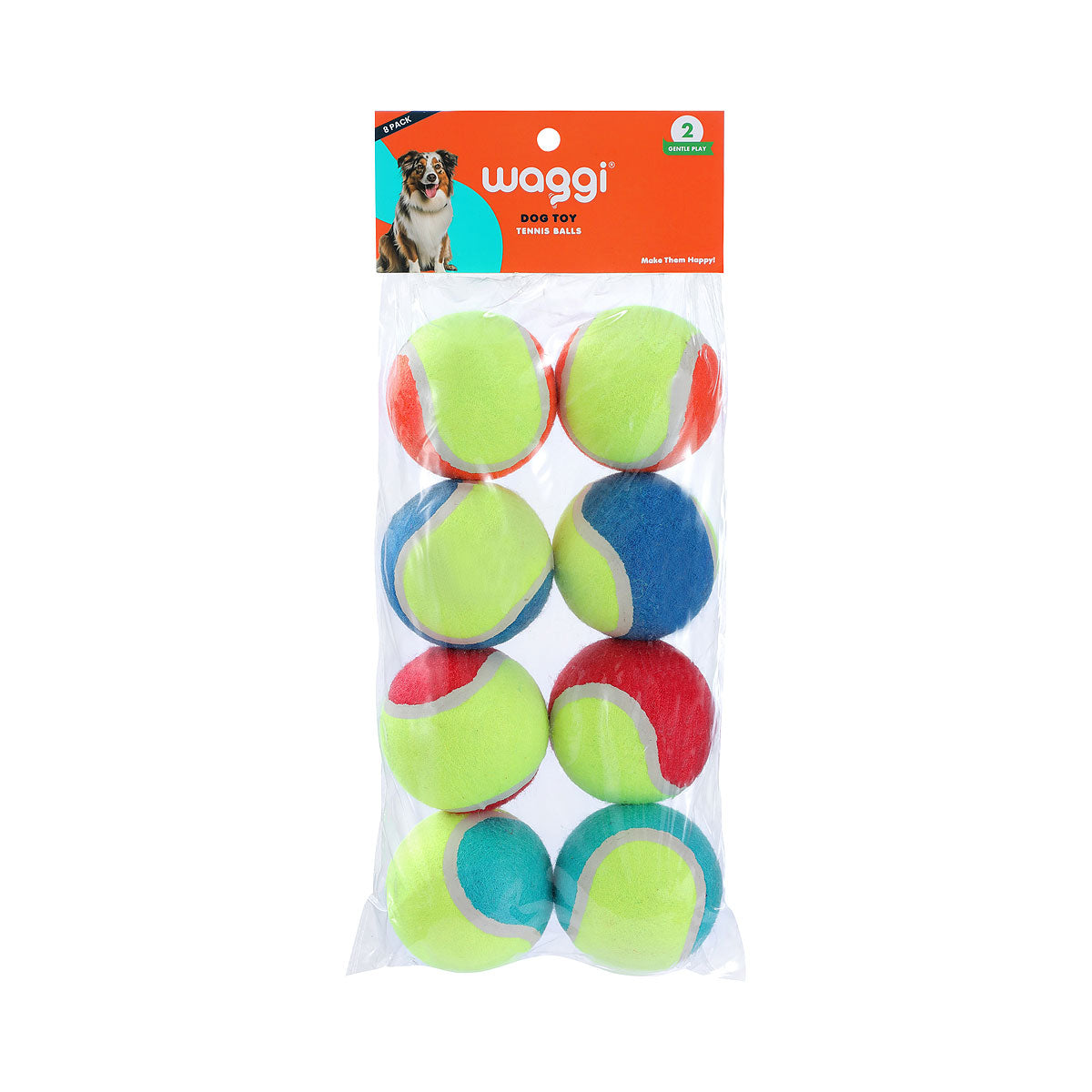 Waggi Tennis Balls 2 Tone 6cm 8pk