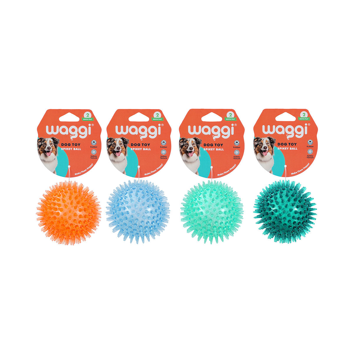 Waggi Dog Toy  Spiky Ball 9cm Assorted