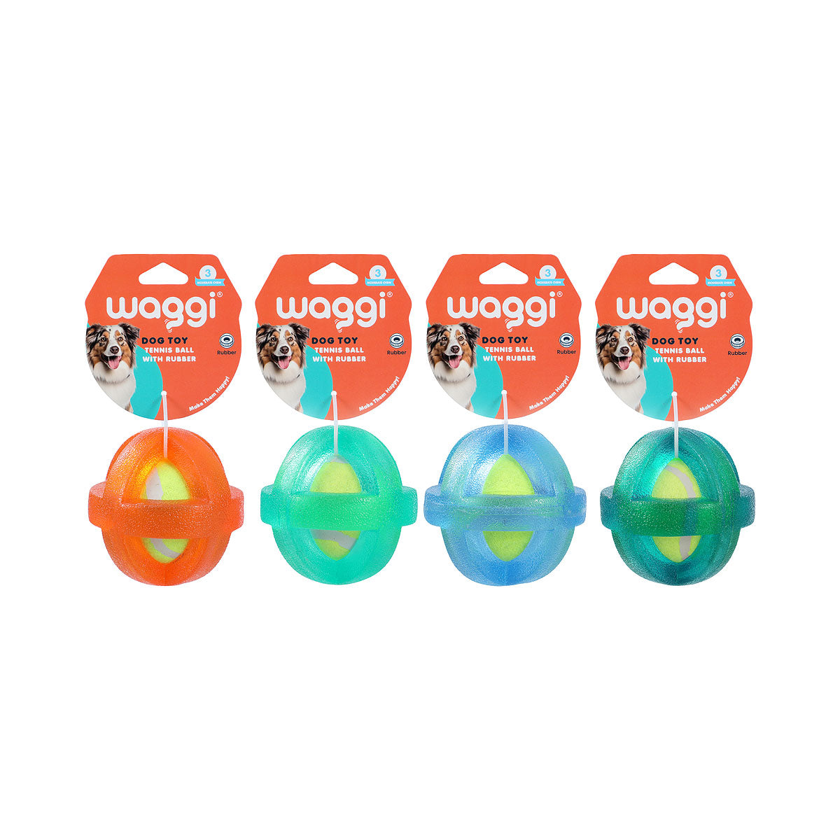 Waggi Dog Toy Tennis Ball With Rubber 9cm Assorted