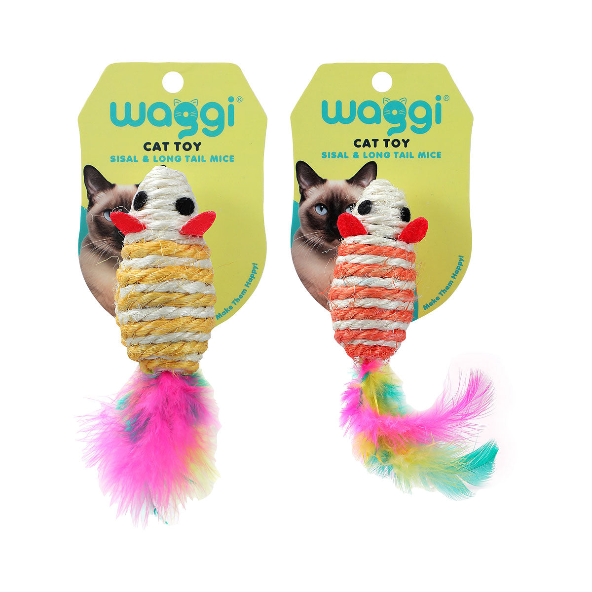 Waggi Cat Toy Sisal & Long Tail Mice Assorted