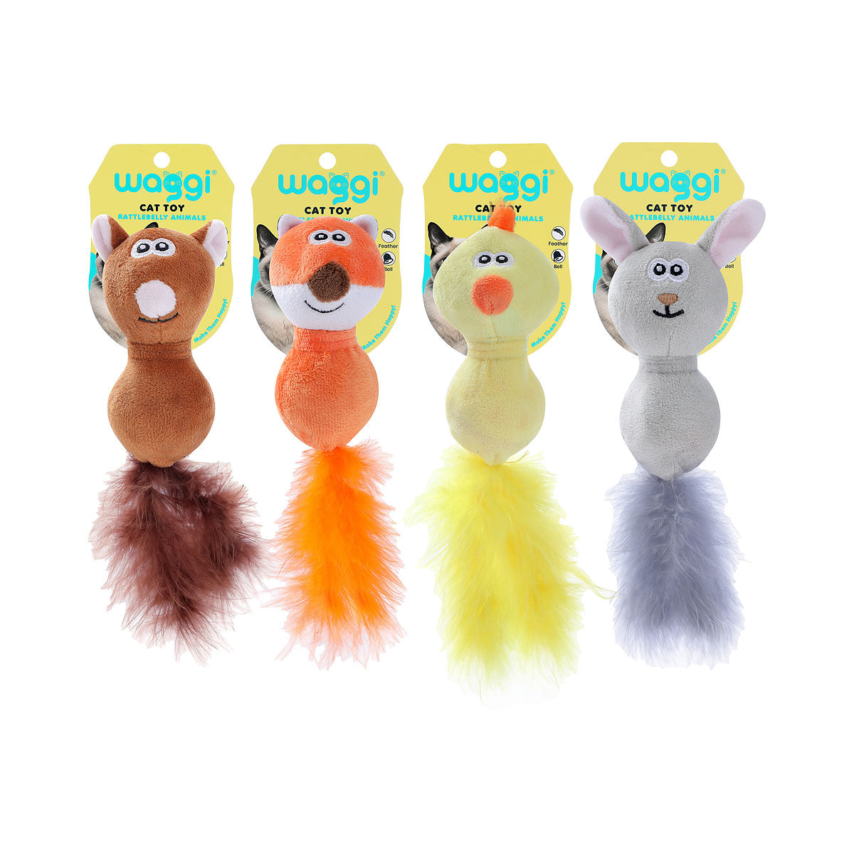 Waggi Animal Rattle With Feathers Assorted