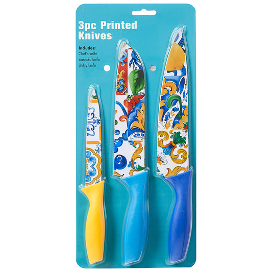 Porto 3pc Lemon Printed Knives Assorted