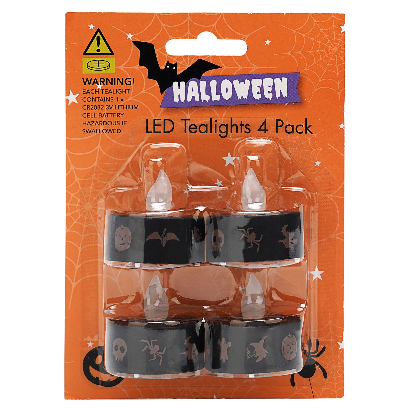 Halloween Led Tealight 4pk Assorted