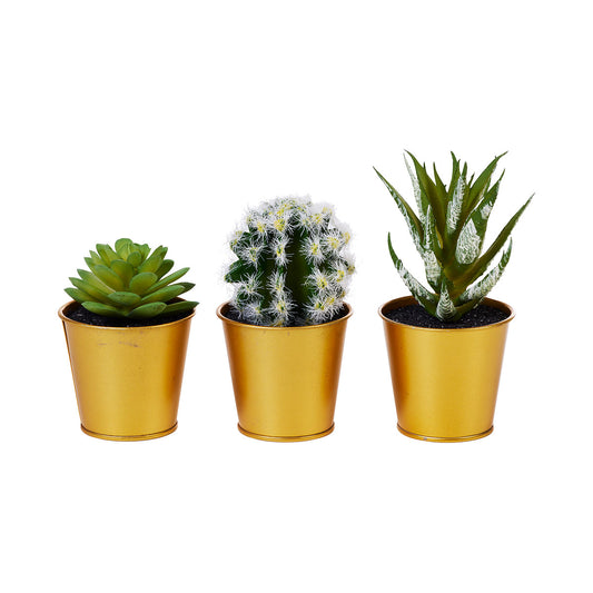 Faux Succulent In Gold Pot 3pk