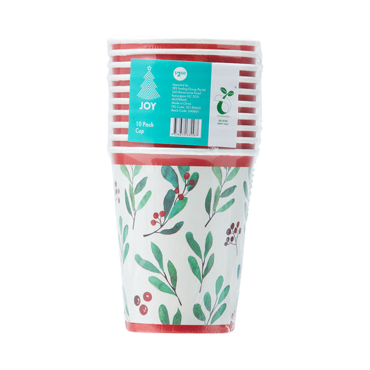 Christmas Paper Cup Holly 10pk