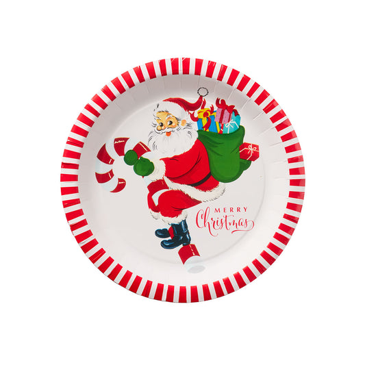 Christmas Paper Dinner Plate Santa/Stripe 10pk