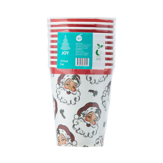 Christmas Paper Cup Santa/Stripe 10pk