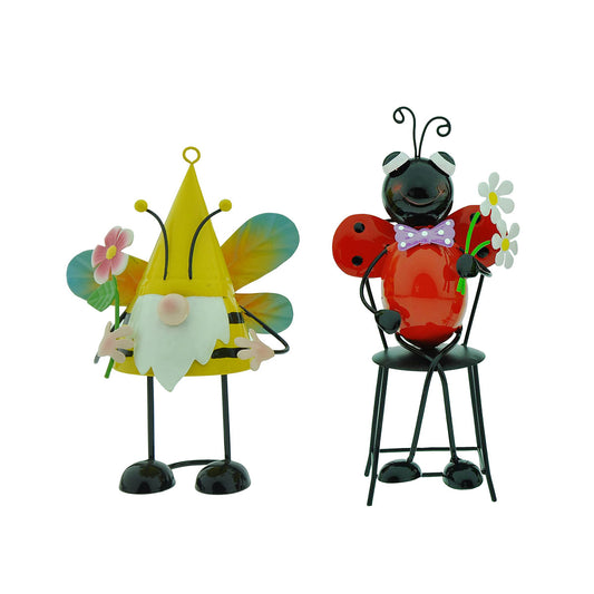 Metal Bobble Statue Gnome/Ladybug