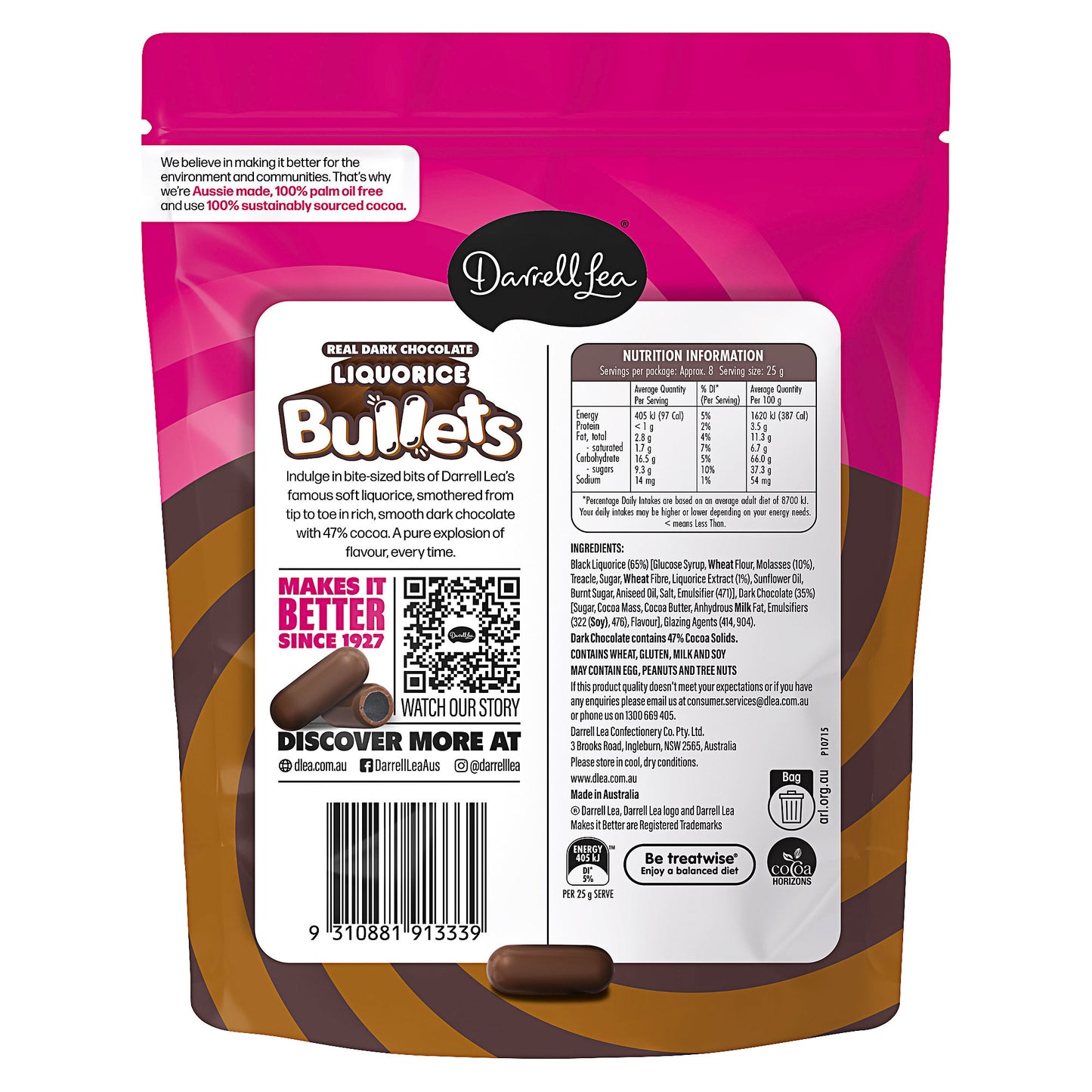 Darrell Lea Dark Chocolate Bullets 204g