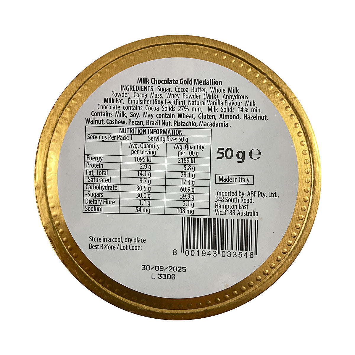 Milk Choc Gold Medallion 50g