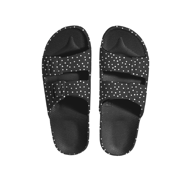 Women's Twin Strap Slides Black Polka Dot