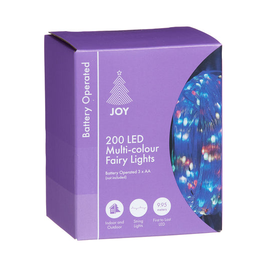 Christmas Battery-Operated Fairy Lights Coloured 200 LED