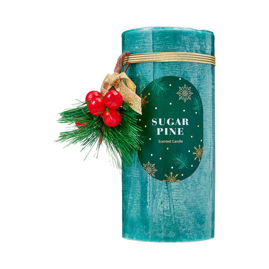 Christmas Pillar Candle Festive Scent Green/Red 15cm