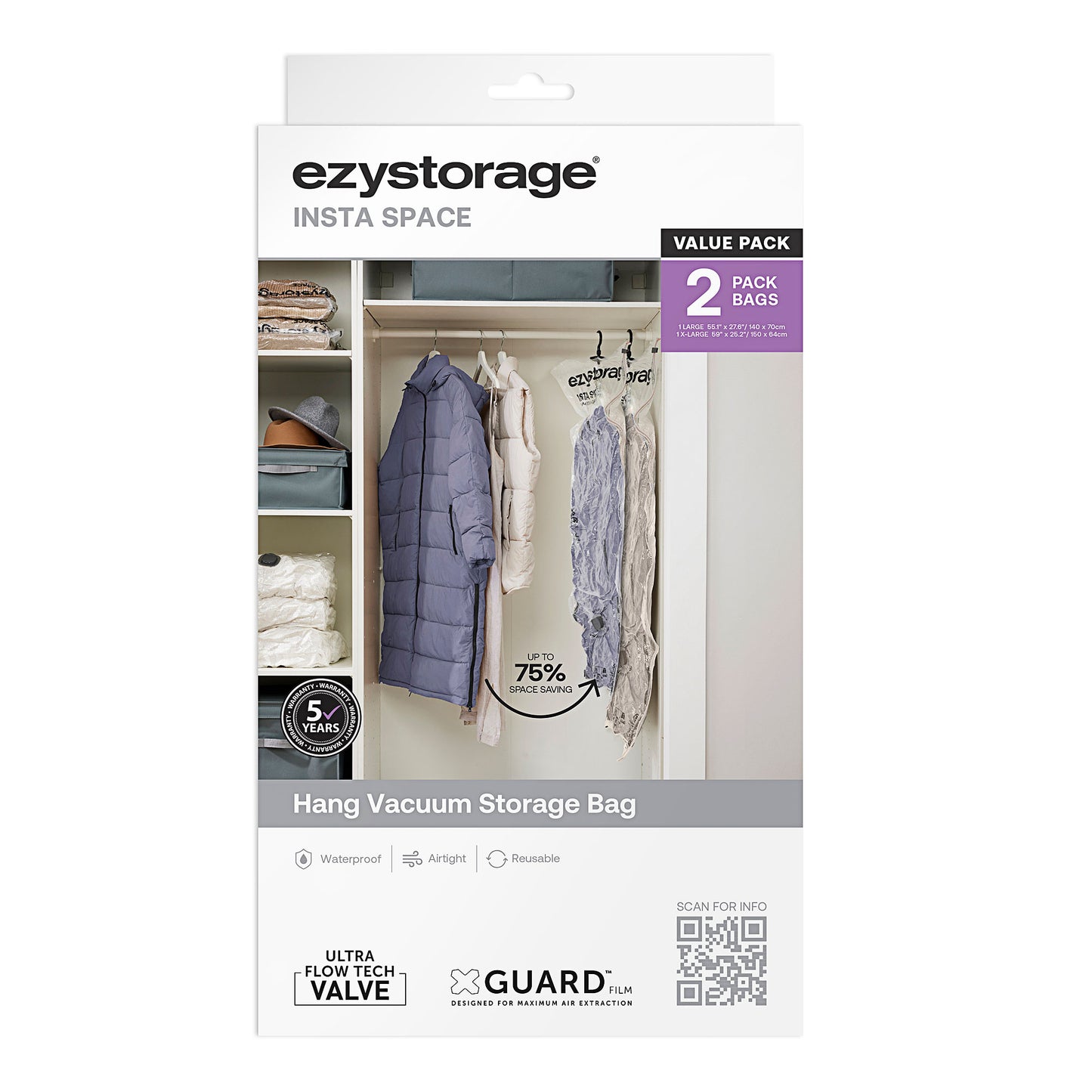 2pc Ezy Storage Hanging Space-Saver Medium/Large