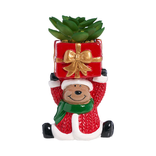 Christmas Planter Figure Holding Present