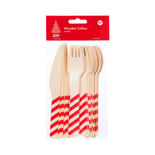 Christmas Wooden Cutlery Candy Stripe 18pk