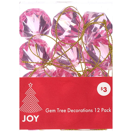 Christmas Tree Decoration Gems 12pk Assorted