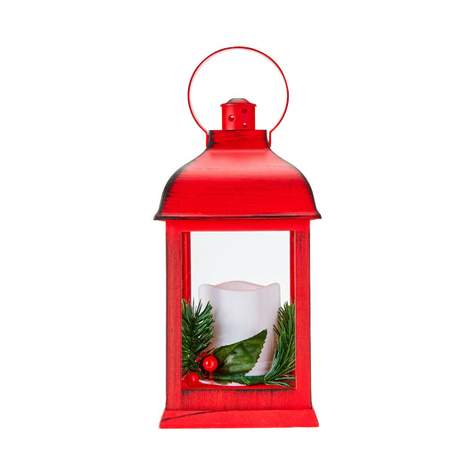 Christmas LED Antique Pillar Lantern Red