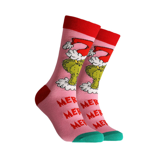 Women's Grinch Knit Socks Pink