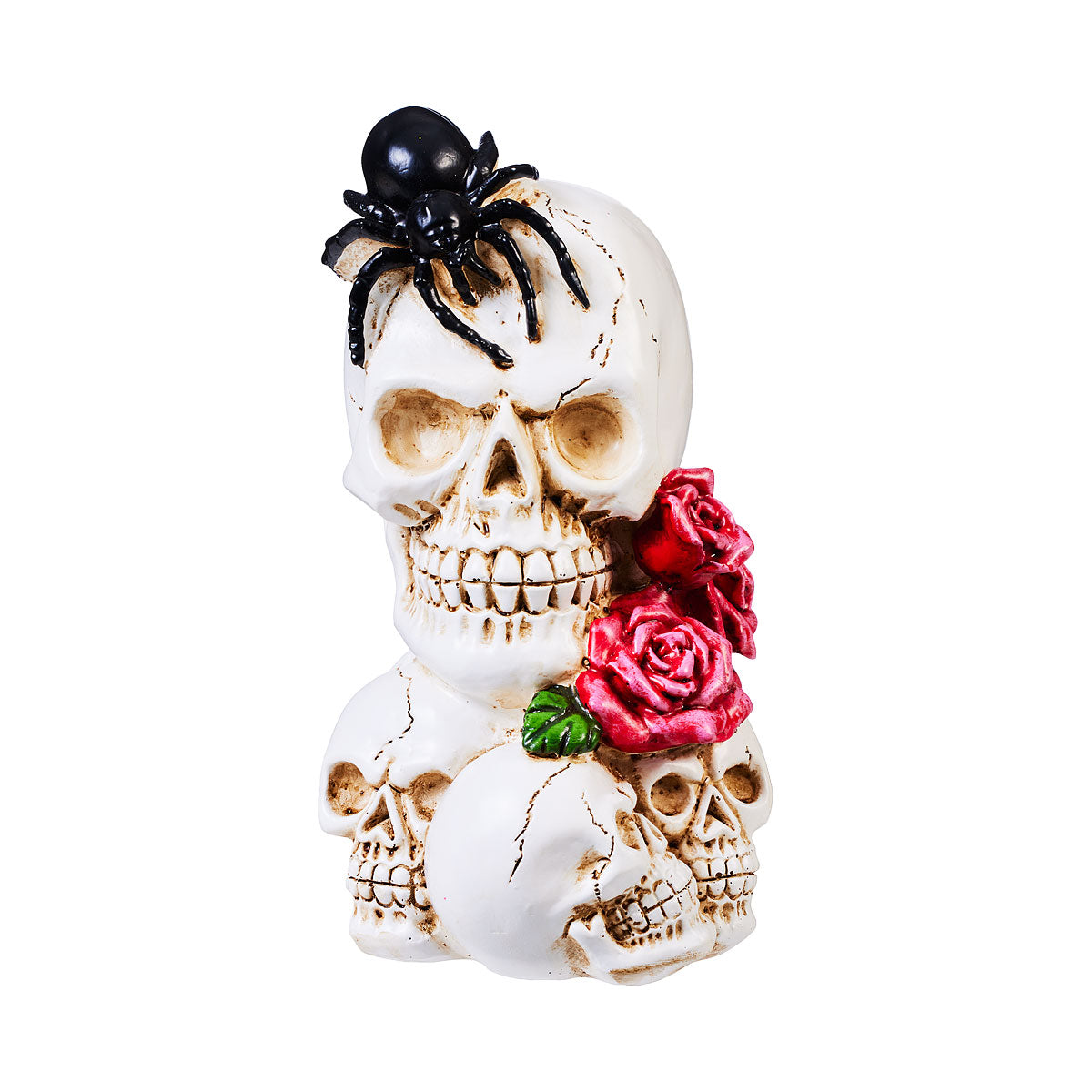 Halloween Skull With Roses And Spider Figurine