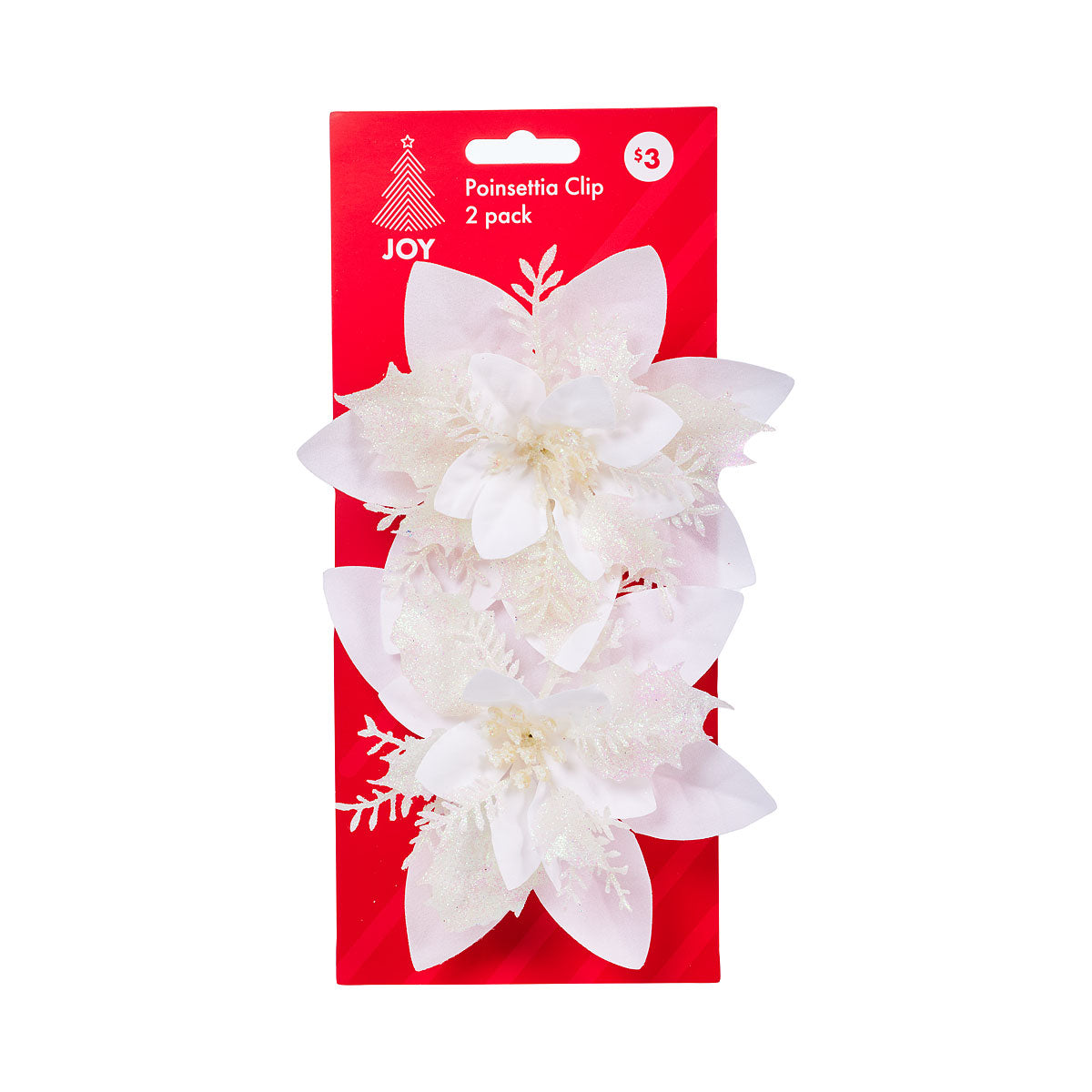 Christmas Clip Poinsettia Material/Glittered 2pk Assorted