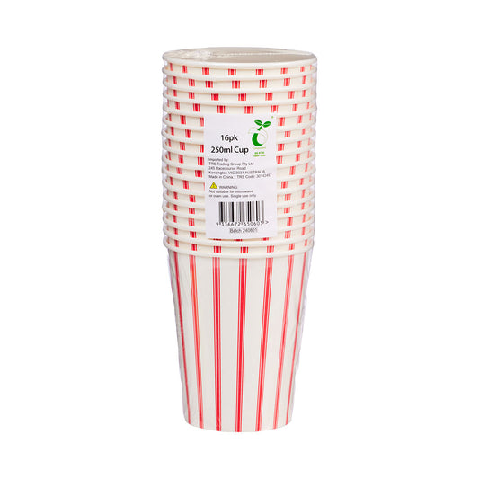 Party Cups Red Pinstripe 16pk