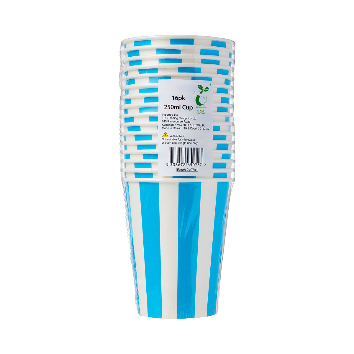 Cup Blue Stripe 250mL 16pk