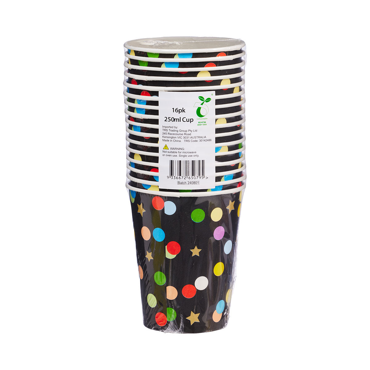 Cup Blk Stars 250mL 16pk