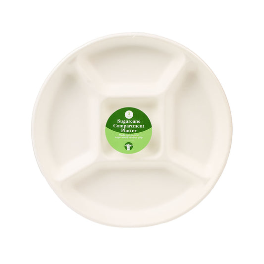 Sugarcane Platter 5 Compartments 3pk
