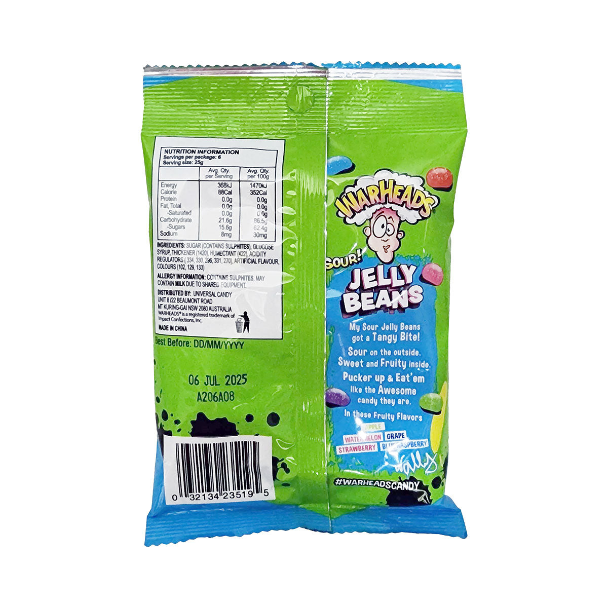 Warheads Sour Jellybean Bag 150g