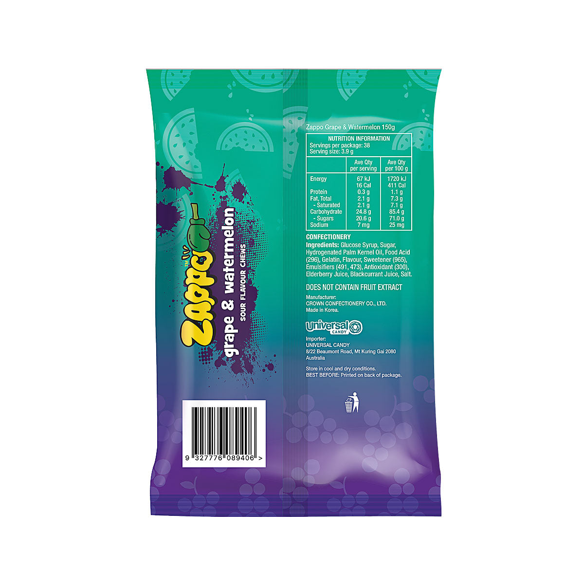 Zappo Flowpackbag Grape & Watermelon 150g