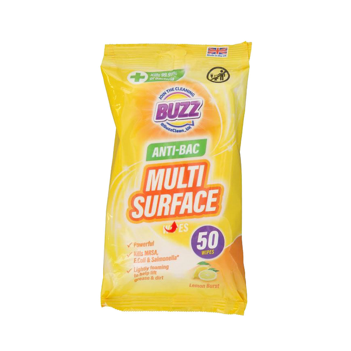 Buzz Anti Bac Multi Surface Wipes Lemon 50pk