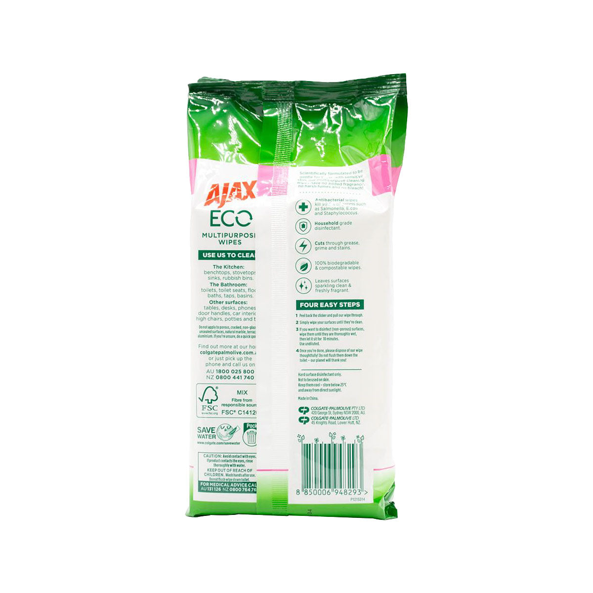 Ajax Eco Sensitive Disinfectant Cleaning Wipes Fragrance Free