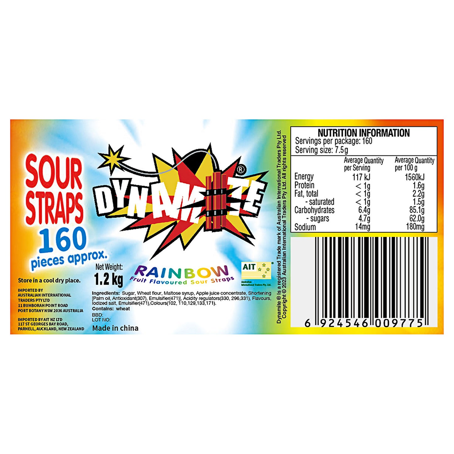 Dynamite Sour Straps Tub Rainbow 1.2kg