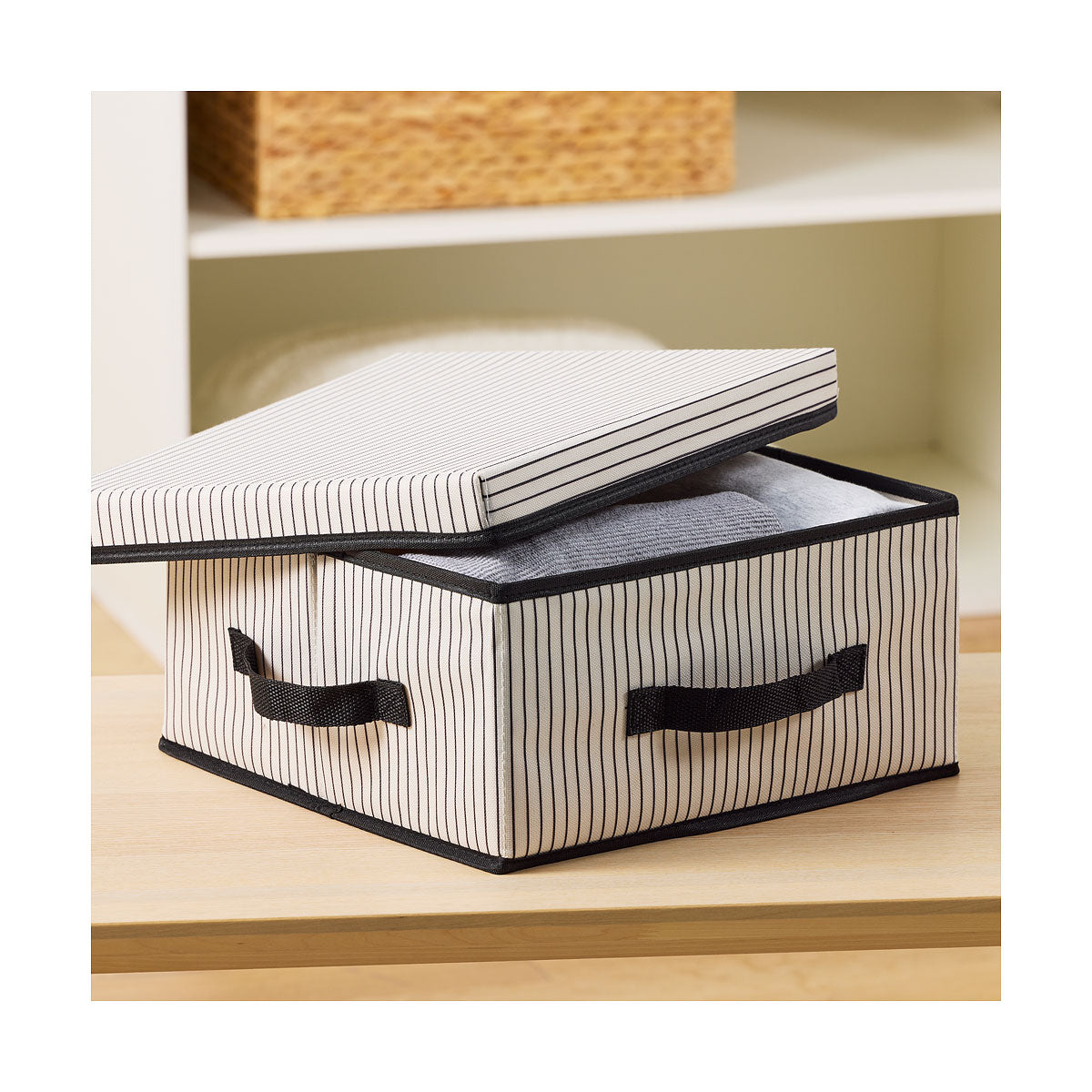 Stripes Storage Box With Lid Black