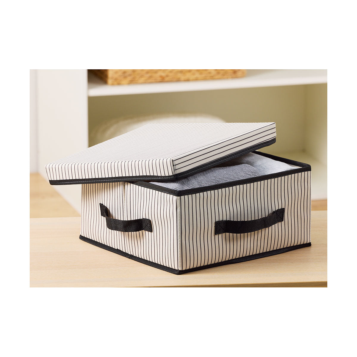 Stripes Storage Box With Lid Black