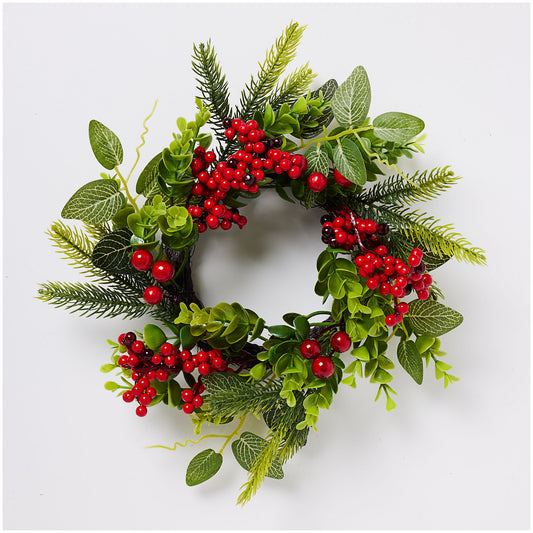 Christmas Festive Greenery Wreath White/Red