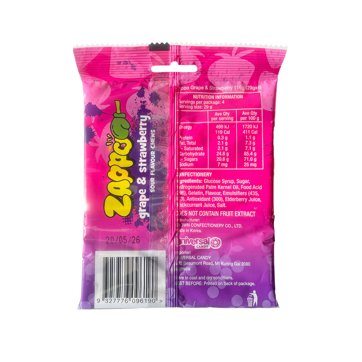 Zappo 4 Pack Grape & Strawberry 116g
