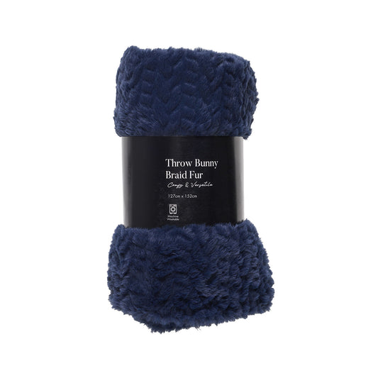 Throw Bunny Braid Fur Navy/Lavander 127x152cm