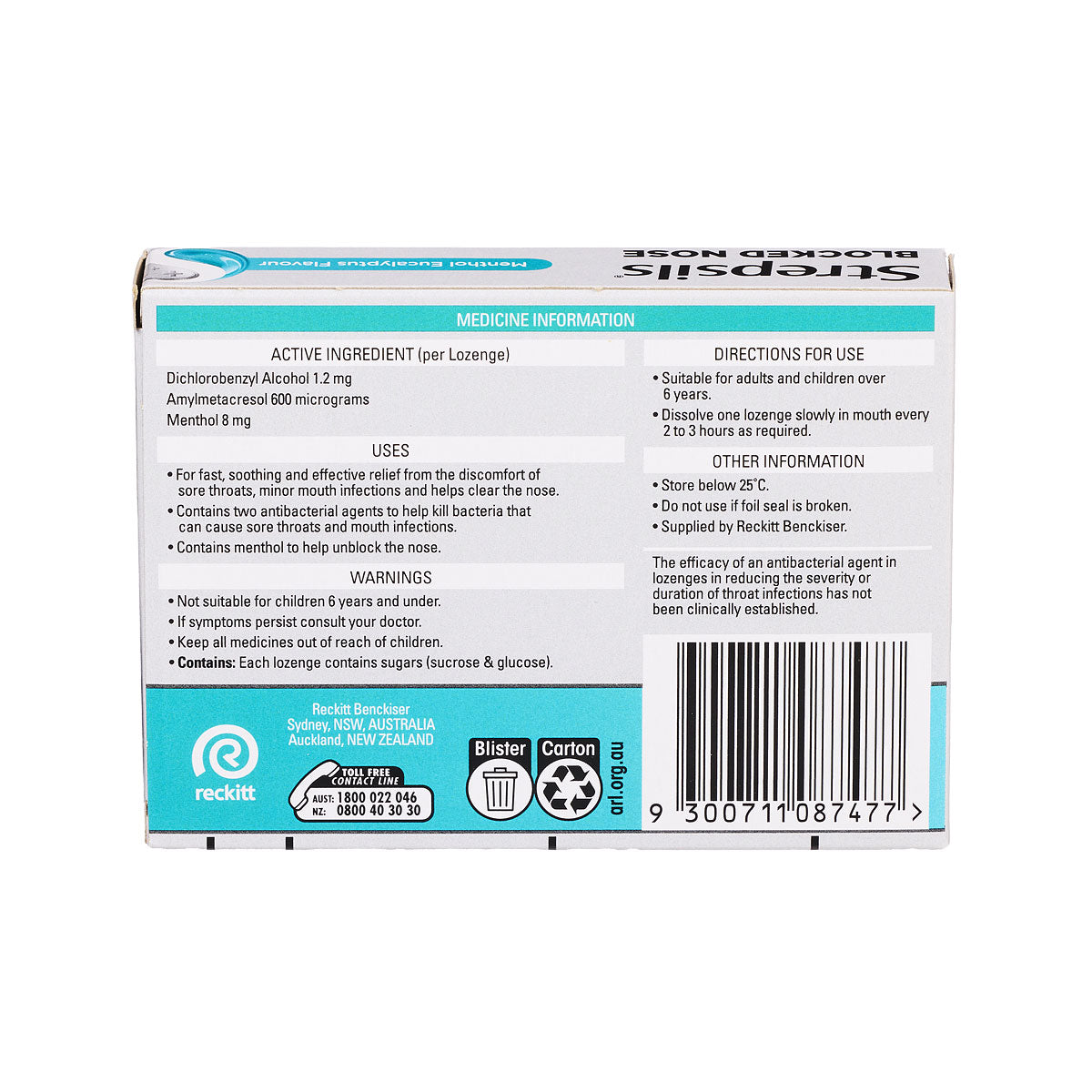 Strepsils Menthol Eucalyptus 16pk